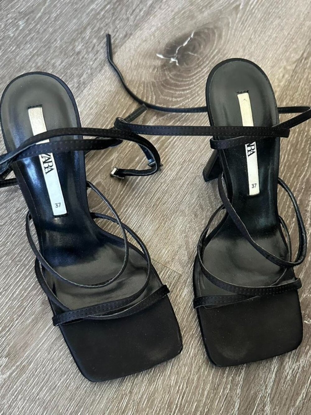 Zara Black Strappy Lace Up Heeled Sandals - Size 37